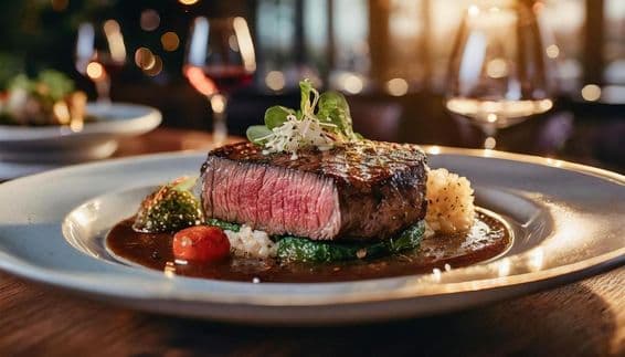 Um bife médio lindamente apresentado.