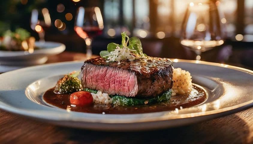 Um bife médio lindamente apresentado.