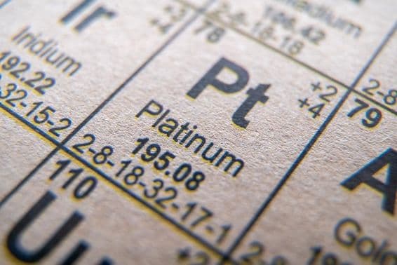 Símbolo da Platina Pt número 78 na tabela periódica.