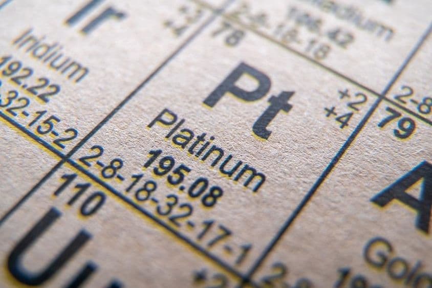 Símbolo da Platina Pt número 78 na tabela periódica.