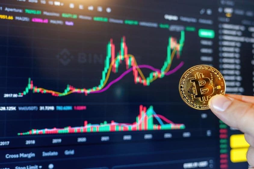 Bitcoin mostra crescimento positivo no gráfico da plataforma de negociação Binance.