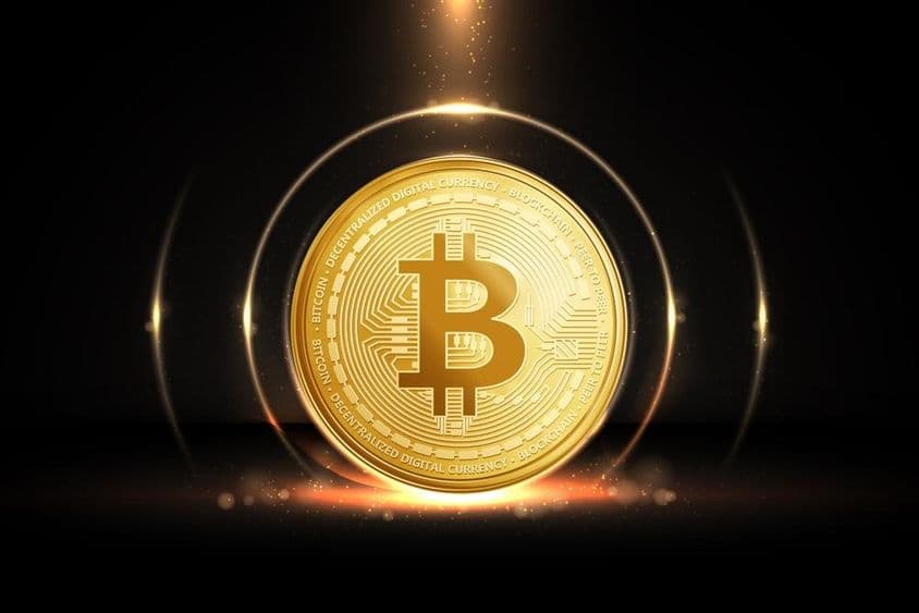 Moeda dourada de Bitcoin.