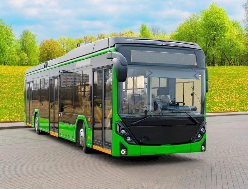 Ônibus verde elétrico.