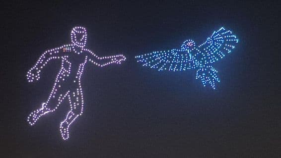 Show de drones na Ilha Bluewaters, Dubai, Emirados Árabes Unidos.