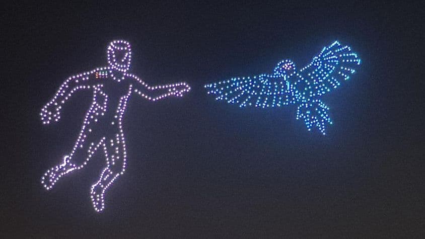 Show de drones na Ilha Bluewaters, Dubai, Emirados Árabes Unidos.