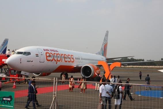 Aeronave da AirIndia Express na exposição Wings India.