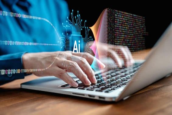 Cientista trabalhando com aprendizado de máquina e inteligência artificial, IA.