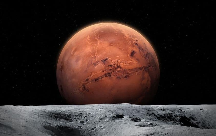 Visão do planeta Marte da superfície da Lua.