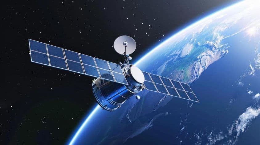 Satélite moderno de comunicação e telecomunicação espacial.