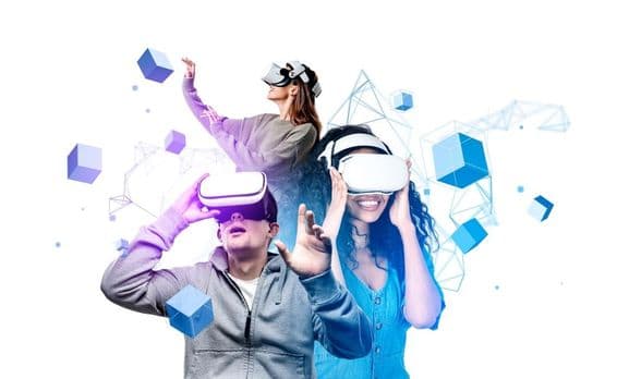 Jovens usando fones de cabeça de realidade virtual.