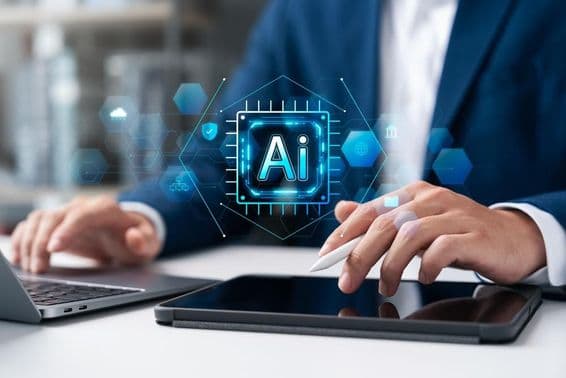 Analisando dados em um laptop com Inteligência Artificial.