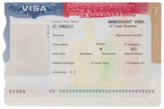 Visto dos EUA em um passaporte.