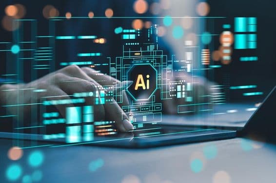 Pessoas usando laptops para interagir com inteligência artificial.