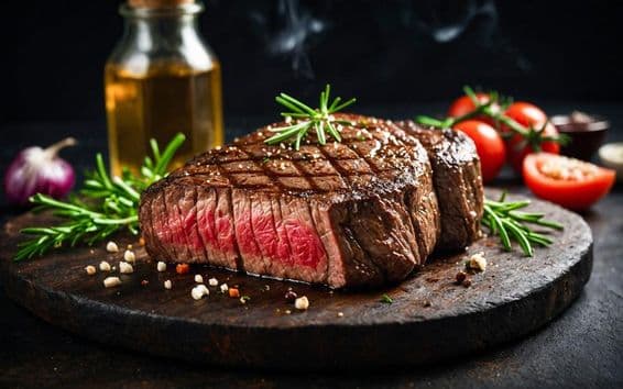 Close-up de um bife grelhado.