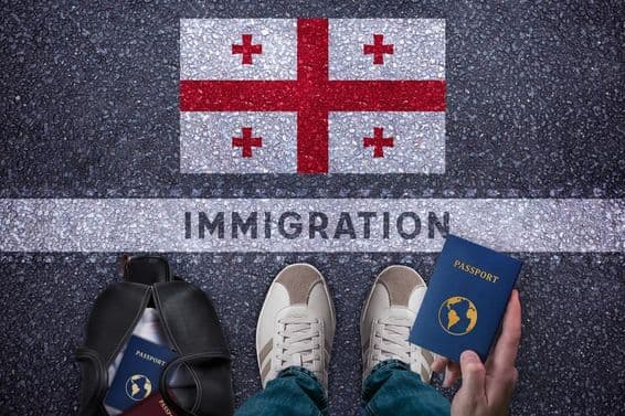 Viajando para a Geórgia com uma mala e passaporte