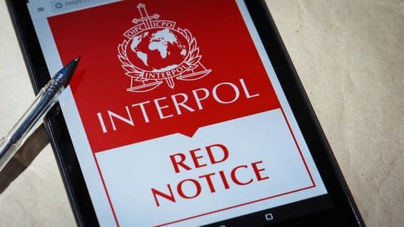 A Notificação Vermelha da Interpol exibida na tela de um celular.