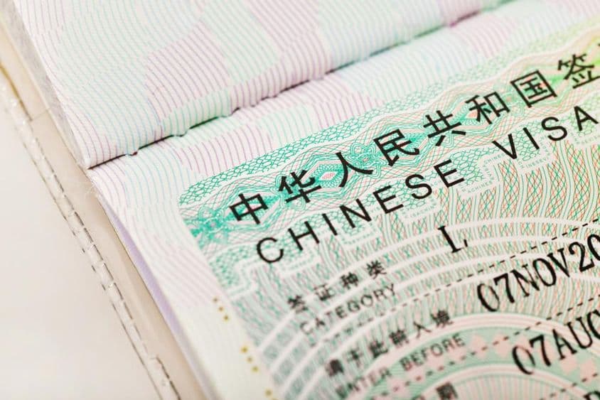 Visto chinês em um passaporte.
