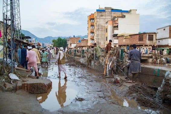 Mingora e áreas circundantes severamente afetadas pela enchente.