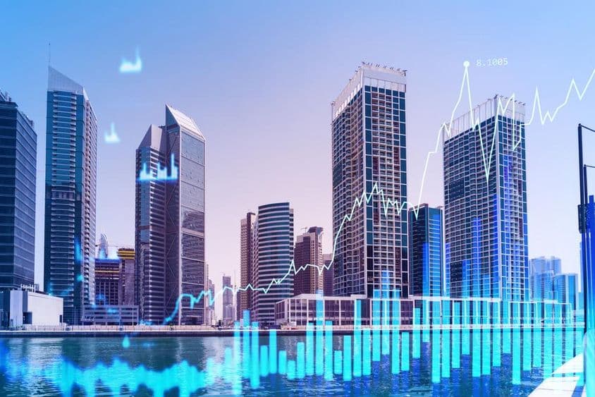 Arranha-céus no distrito comercial de Dubai.