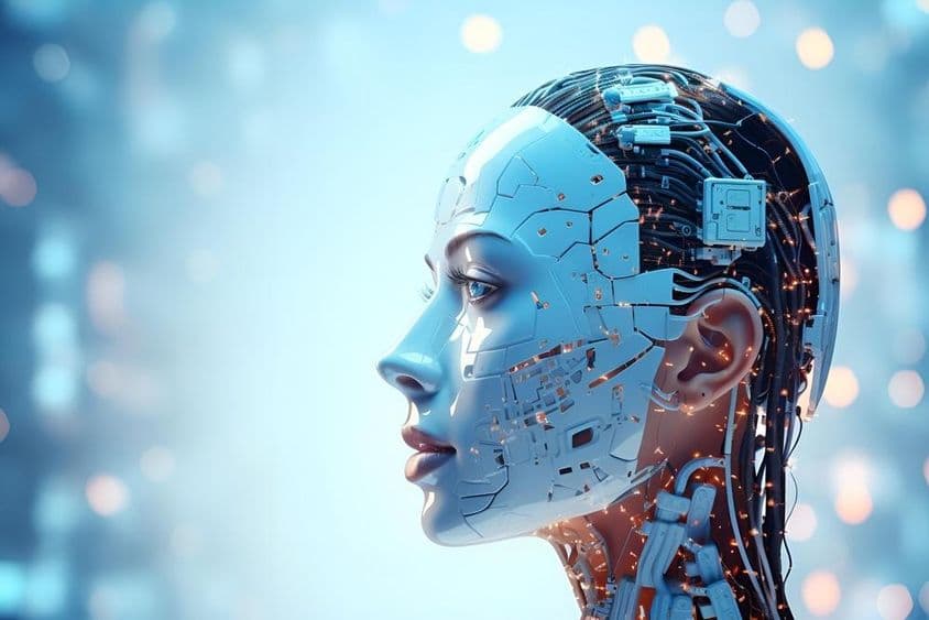 Robô intricado projetado e movido por inteligência artificial.