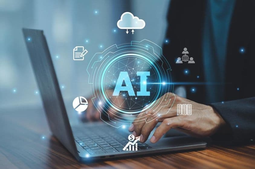 Pessoa de negócios usando tecnologia de inteligência artificial.