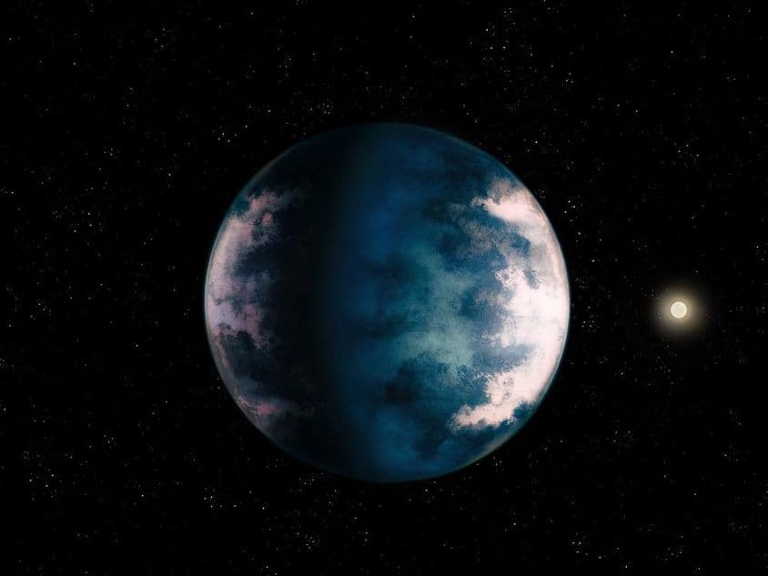 Exoplaneta misterioso no espaço com estrelas.