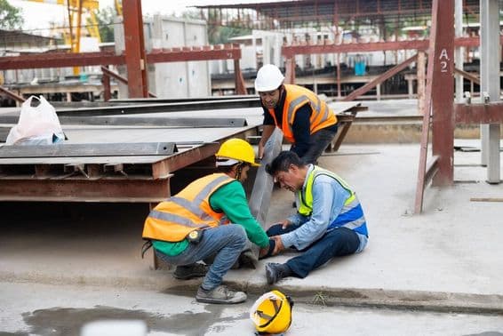 Um inspetor de engenharia auxilia um colega em uma fábrica industrial.