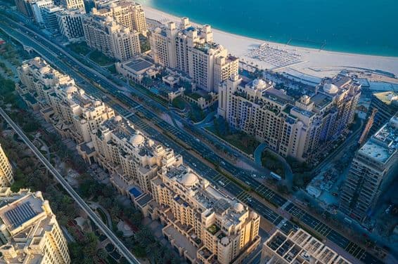 Vista aérea da arquitetura da Ilha Palm Jumeirah.