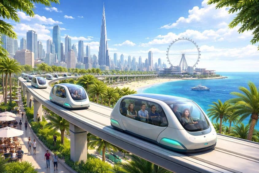 Cápsulas Glydways na orla de Dubai.