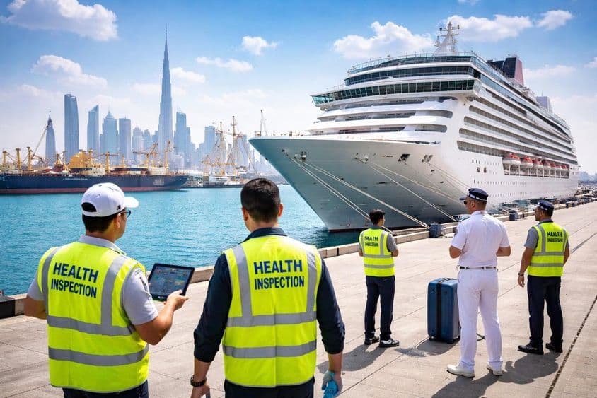 Inspeção de saúde no porto de Dubai.