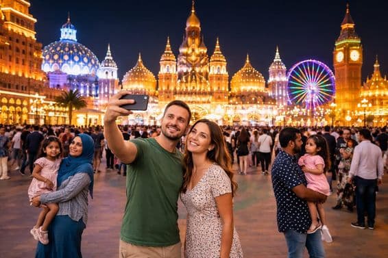 Noite colorida na experiência Vila Global