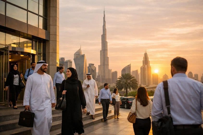 Commuter voltando para casa após o trabalho de escritório ao pôr do sol.
