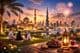 Celebração de Eid com horizonte de Dubai