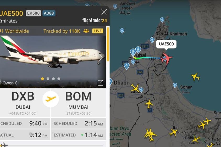 Mapa de rastreamento de voo ao vivo do UAE500
