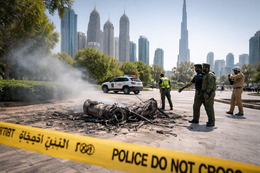 Aviso de segurança sobre detritos caídos