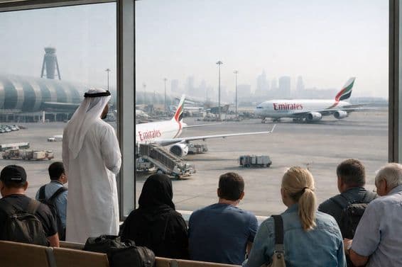 Aviões da Emirates no aeroporto de Dubai