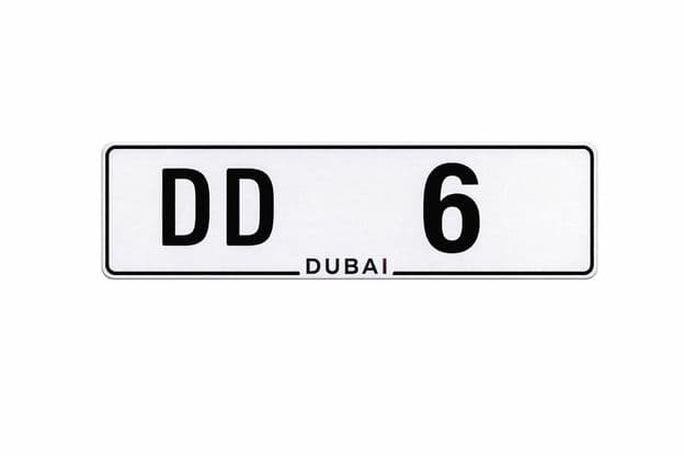 Placa de carro DD 6 de Dubai