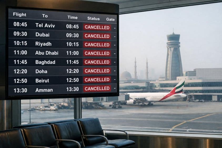 Voos cancelados em um painel.