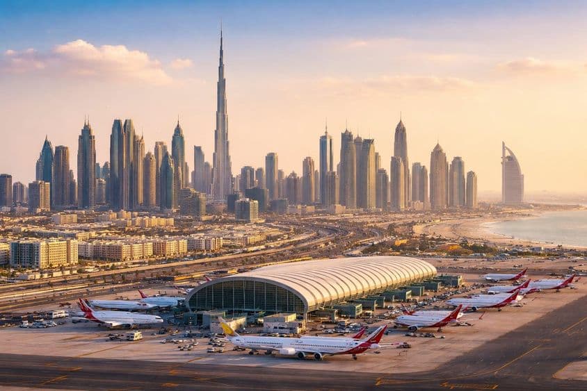Vista panorâmica do aeroporto de Dubai