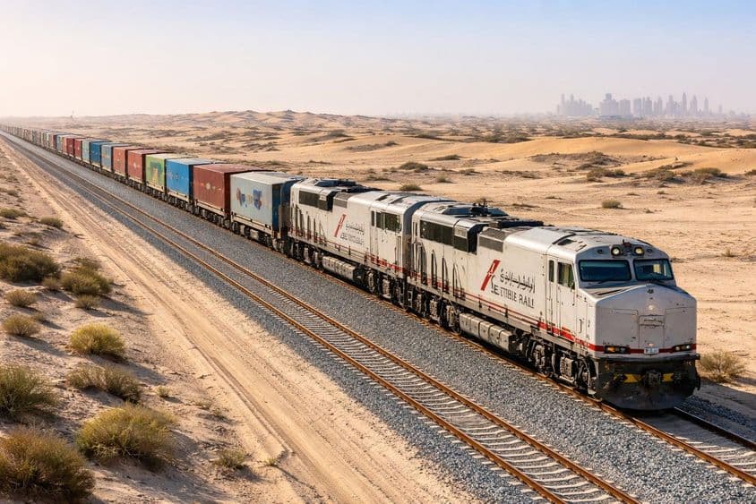 Trem de carga no deserto dos Emirados