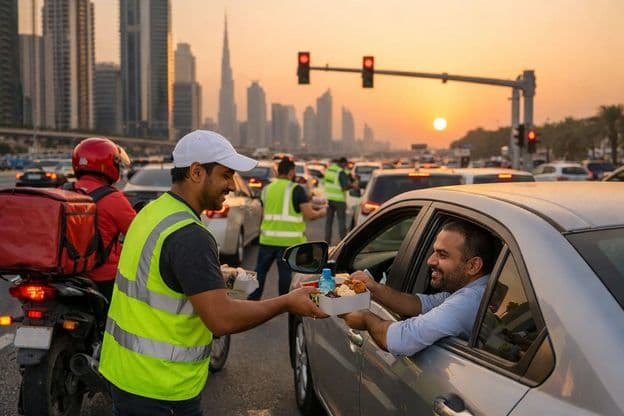 Distribuição de iftar do Ramadan nas estradas de Dubai