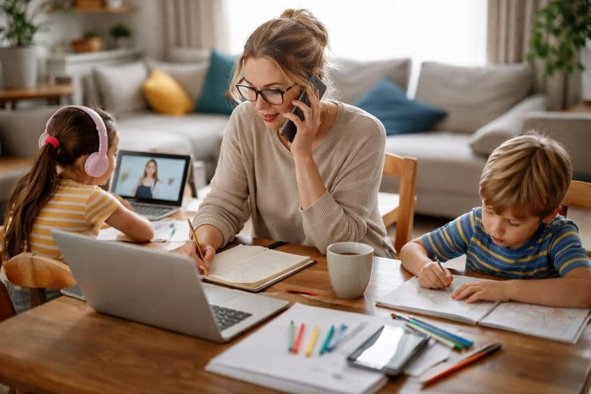 Trabalhando de casa com crianças