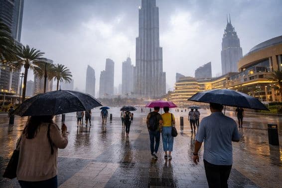 Tempestade entre arranha-céus de Dubai