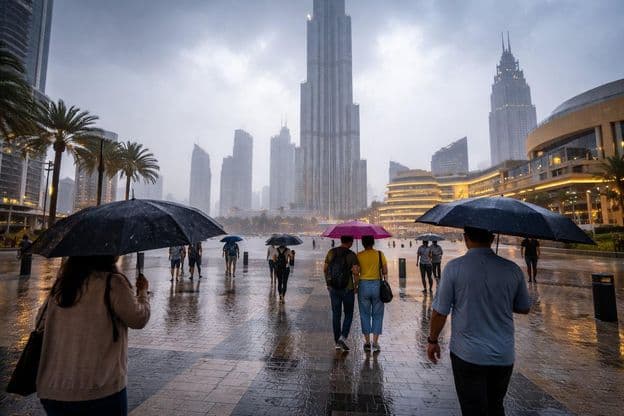 Tempestade entre arranha-céus de Dubai