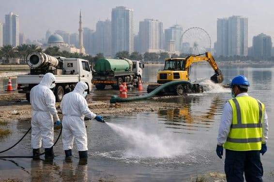 Operação de desinfecção após chuva