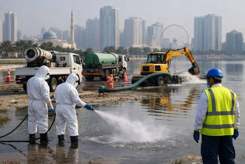 Operação de desinfecção após chuva