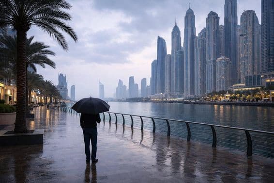 Atmosfera chuvosa na marina de Dubai