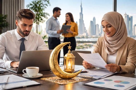 Trabalho em feriado em um escritório de Dubai