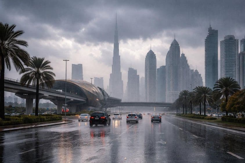 Dia chuvoso nas ruas de Dubai