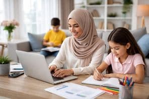 Trabalho em casa com a família reunida